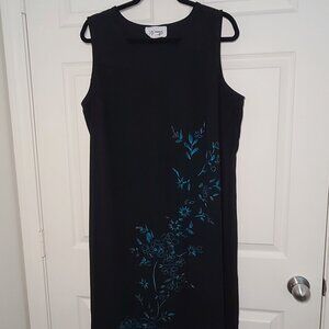 Vintage Y2K D.J. Summers Black Dress Turquoise Floral Size 18 Whimsigoth